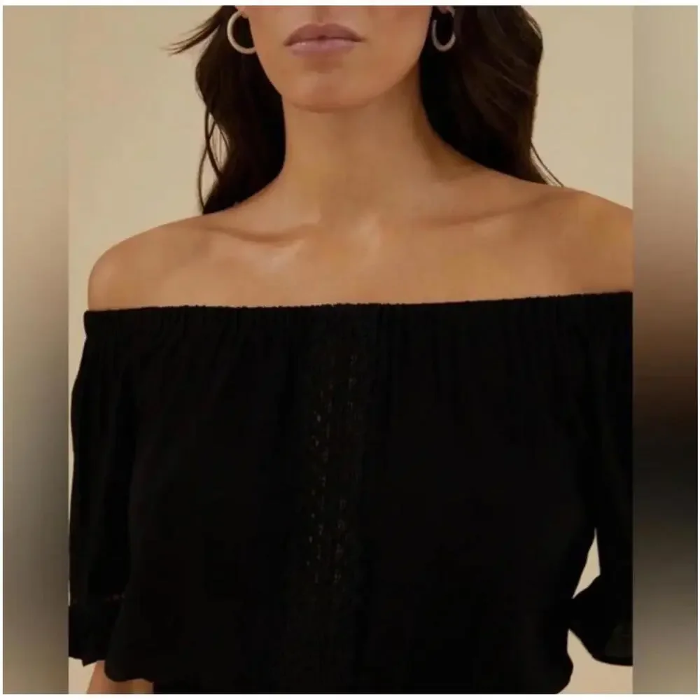 Rachel Parcell Off Shoulder Crop Top - Wash Crepe Black - Size Large   MSRP $89 - Picture 4 of 8